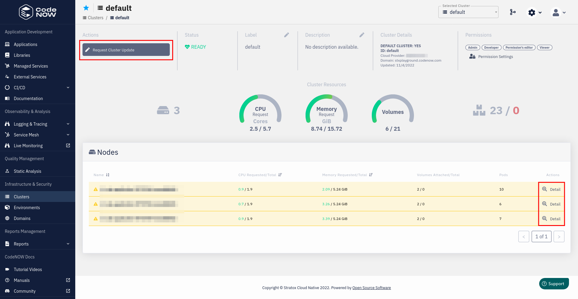 Cluster Management page