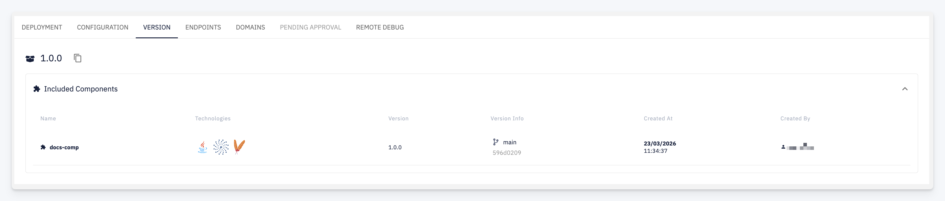 Version tab