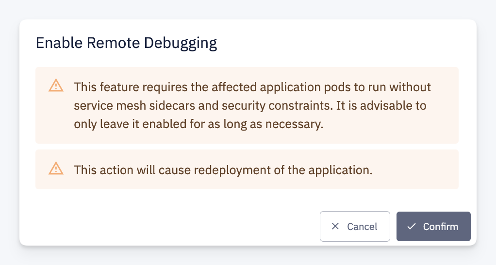 Enable Remote Debugging dialog