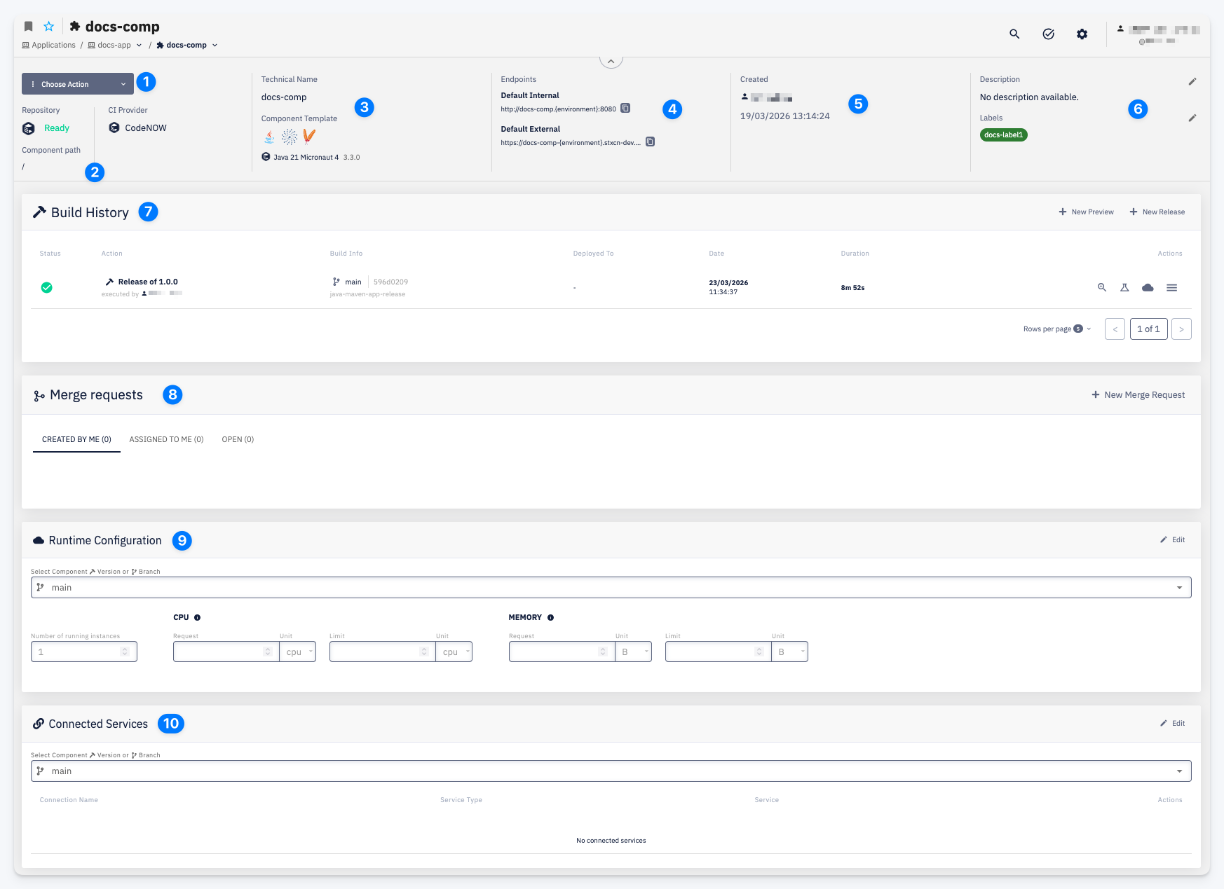 Application component detail