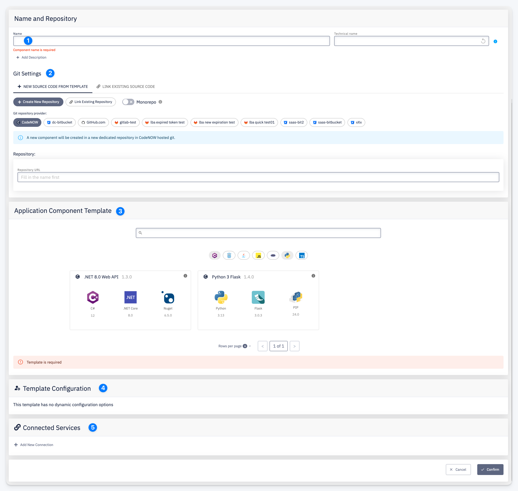 Create application component form