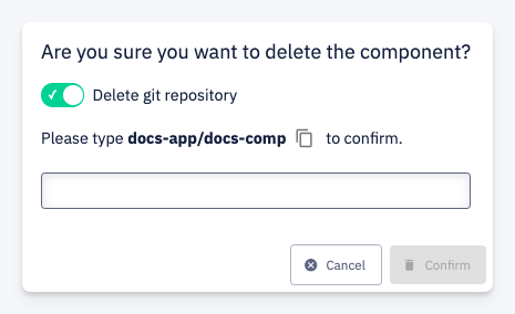 Delete component dialog