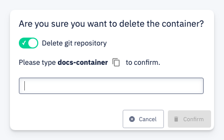 Delete container dialog