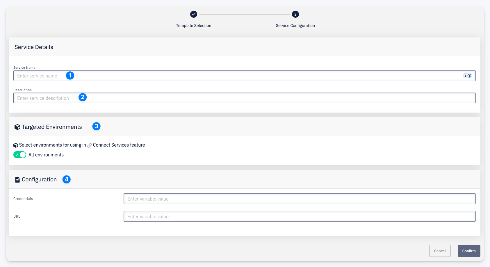 Create external service — step 2: service configuration