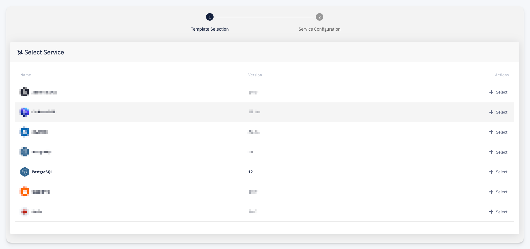 Create managed service — step 1: template selection