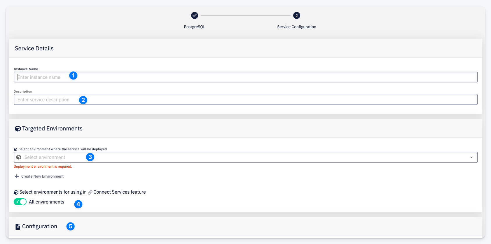 Create managed service — step 2: service configuration