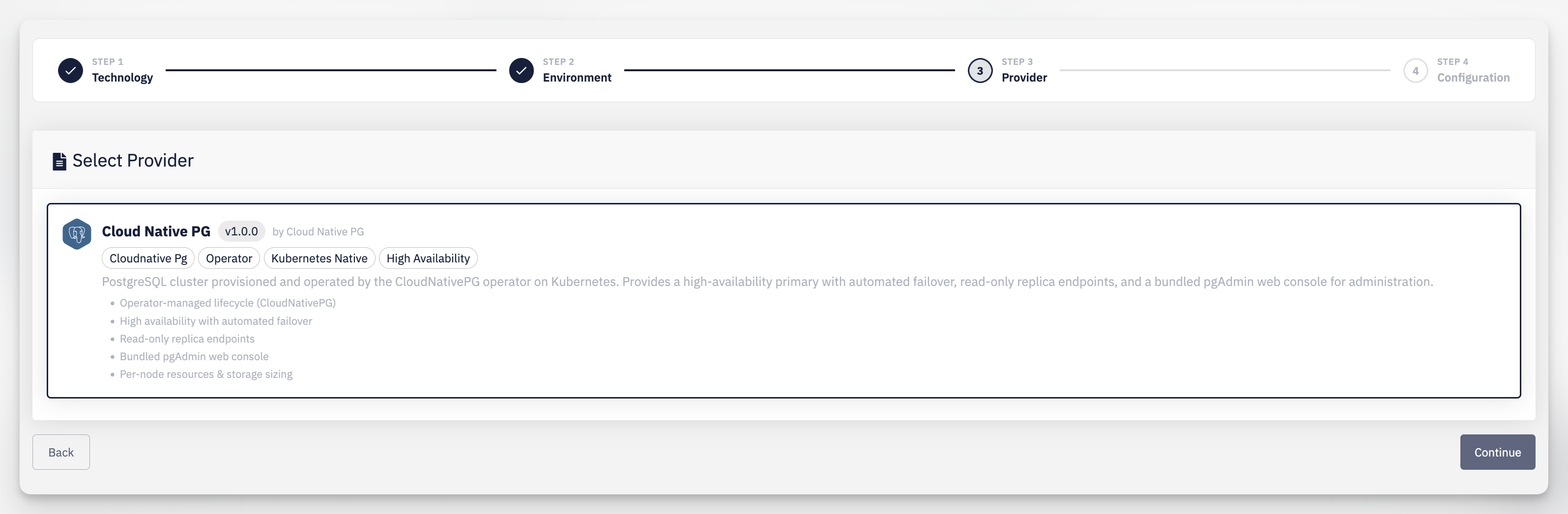 Create hosted service — step 3: select provider