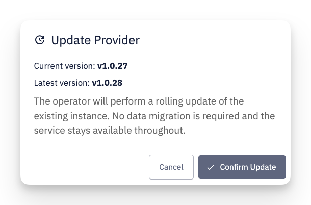 Update Provider dialog