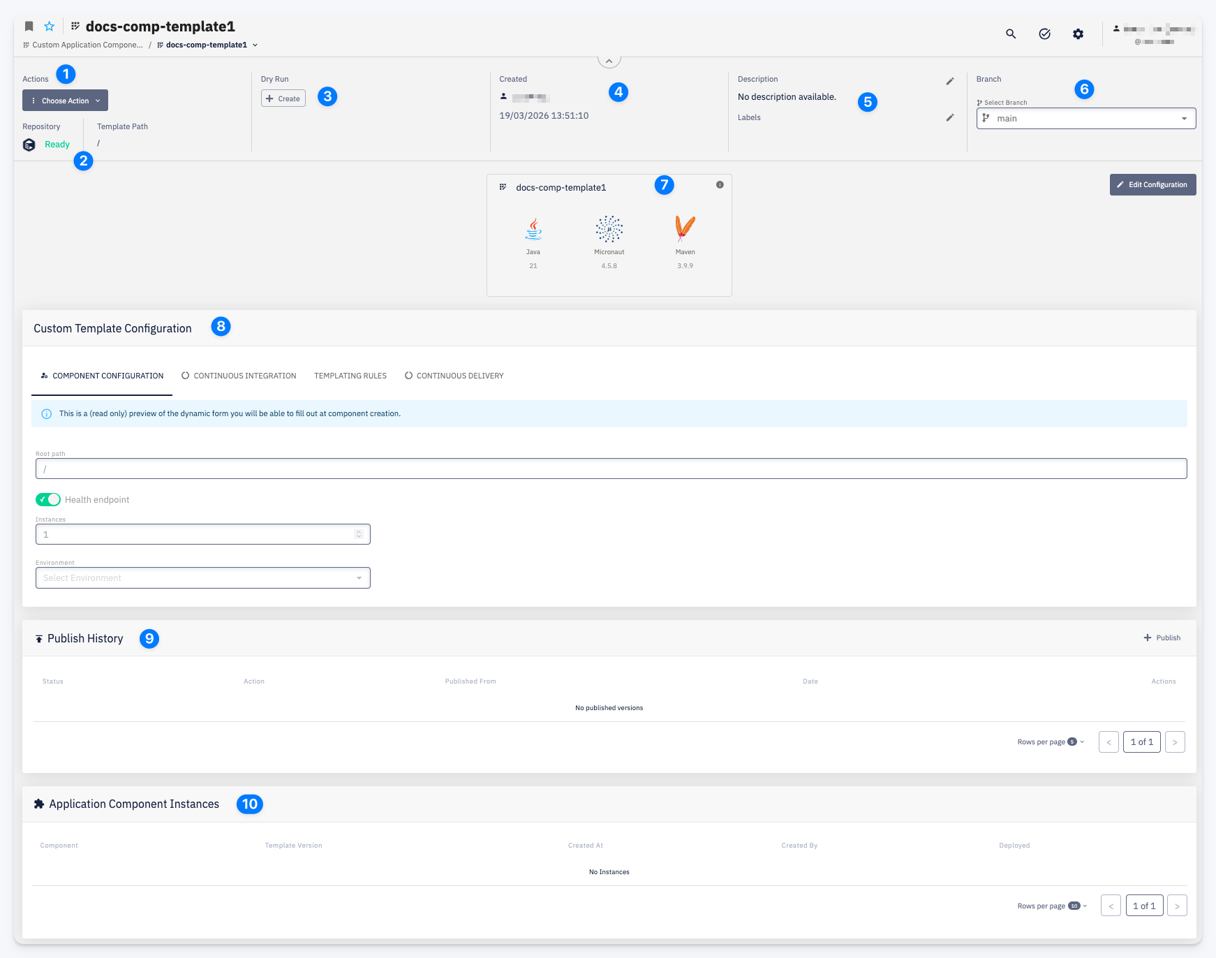 App Component Template detail