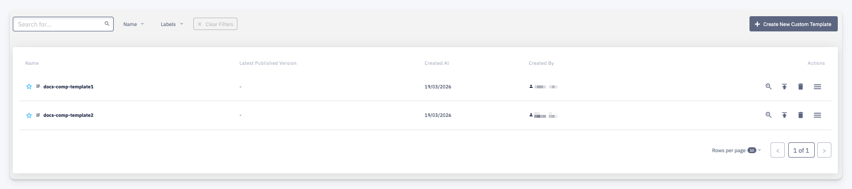 App Component Templates list