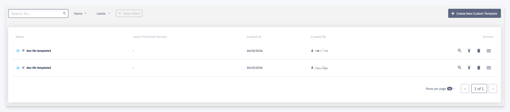Library Templates list