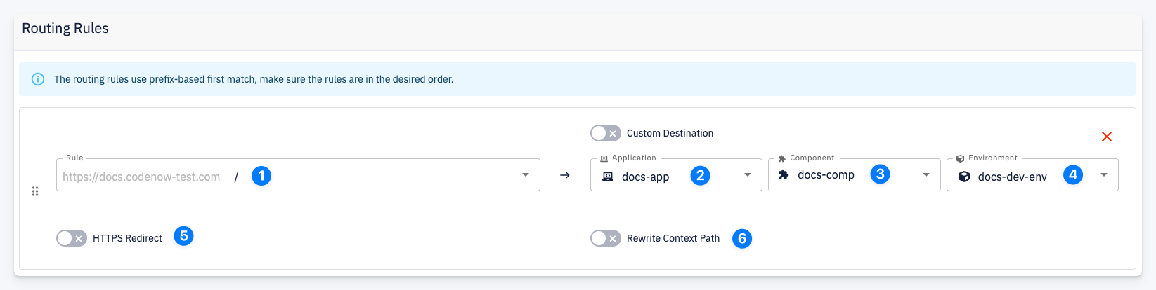 Routing rule - Application Component destination