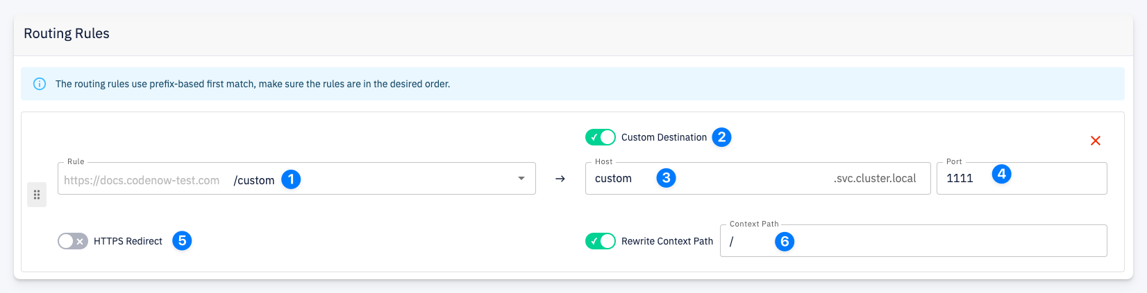 Routing rule - Custom Service destination