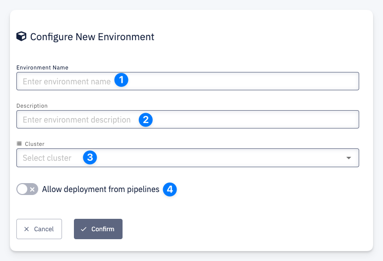 Create environment form