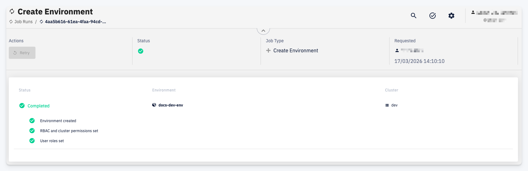 Create Environment job detail