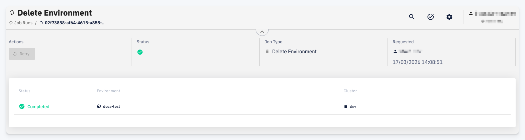 Delete Environment job detail