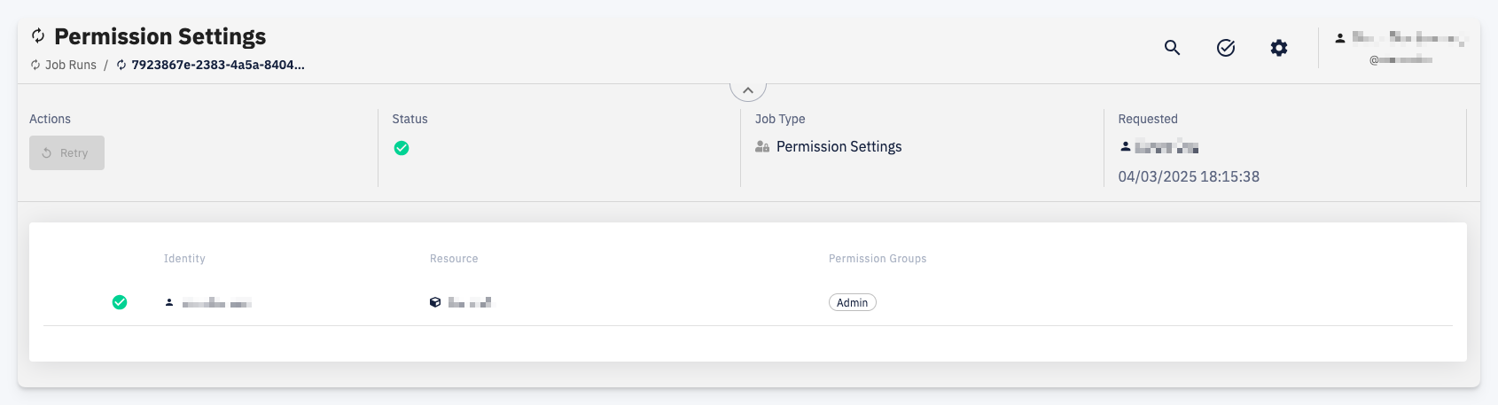 Permission Settings job detail